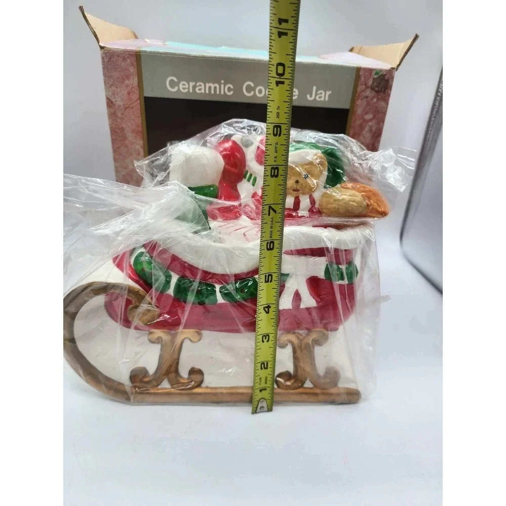 Vintage Christmas Ceramic Cookie Jar Santa Sleigh Animals cat bear